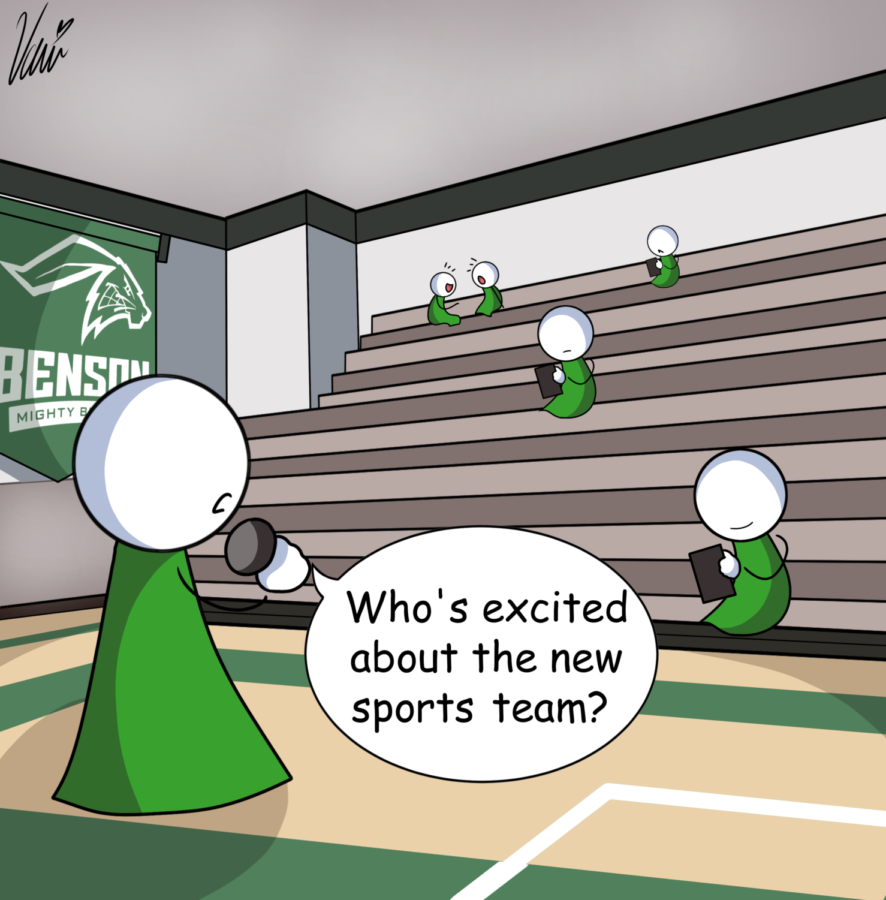 Cartoon depicting student participation during assemblies. 