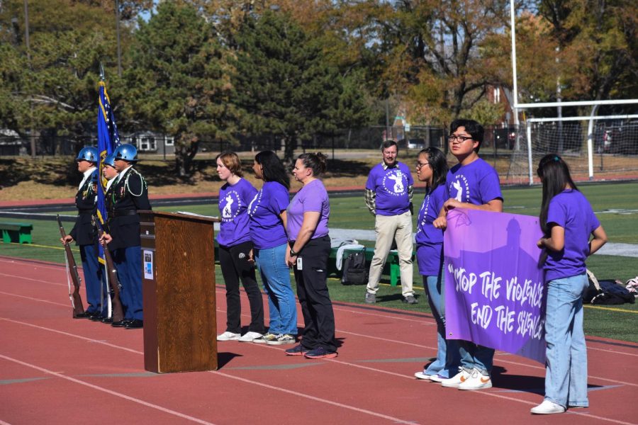On Friday, October 21, JROTC cadets and additional Benson students walked around the track to promote Domestic Violence Awareness.
