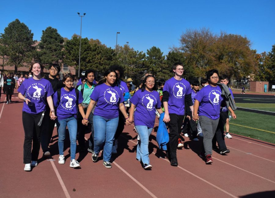 On Friday, October 21, JROTC cadets and additional Benson students walked around the track to promote Domestic Violence Awareness.