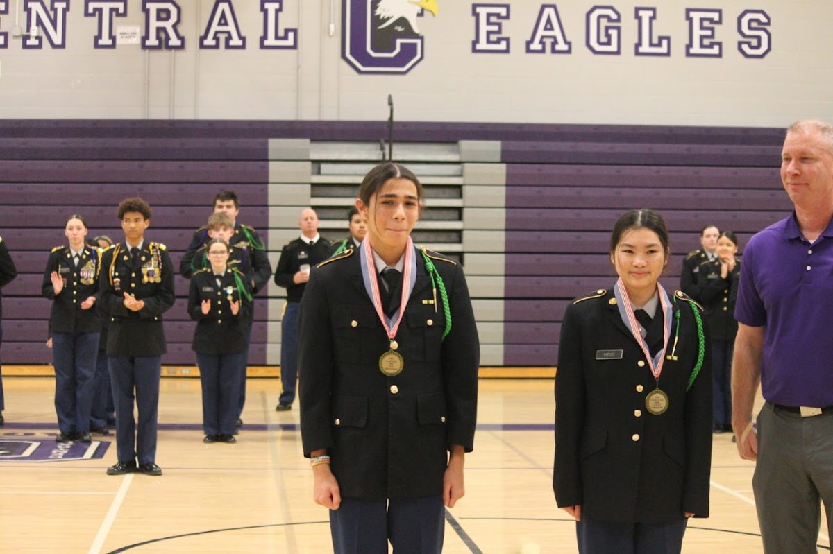 JV Color Guard placed 1st at their OPS Drill Meet at Central High School.

Left To Right: Brandon Lieb got best Command Sergeant major nd Hser Htoo Got Best Commander for their JV Color Guard.
